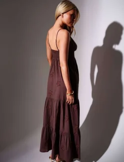 Pure Cotton Embroidered V-Neck Maxi Dress