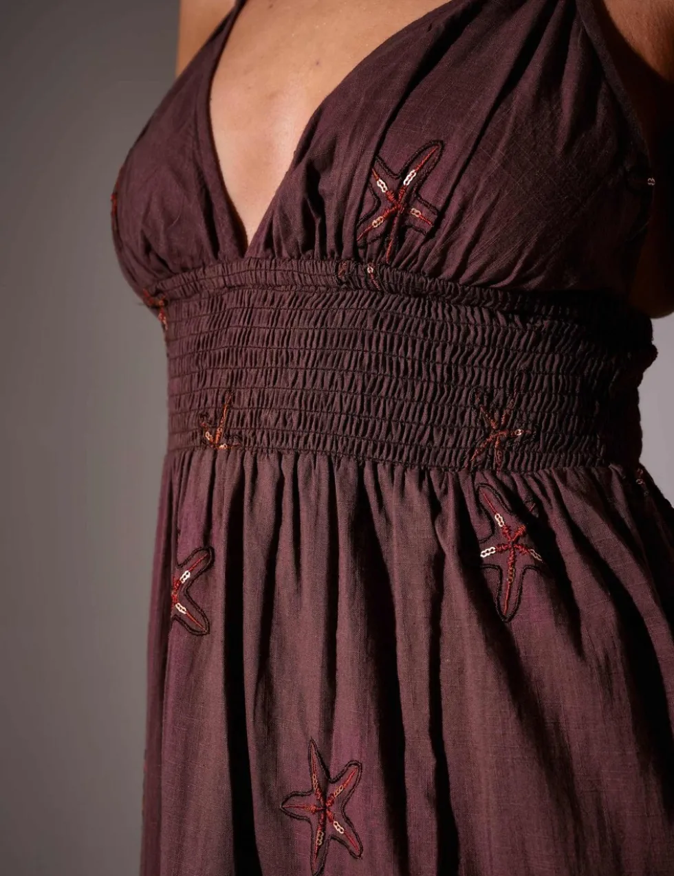 Pure Cotton Embroidered V-Neck Maxi Dress