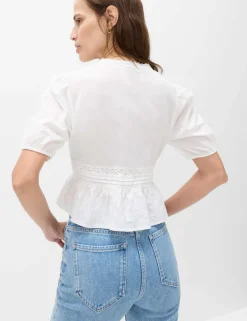 Pure Cotton Embroidered V-Neck Blouse