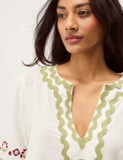 Pure Cotton Embroidered V-Neck Relaxed Tunic