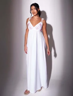 Pure Cotton Embroidered V-Neck Maxi Dress