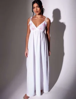 Pure Cotton Embroidered V-Neck Maxi Dress