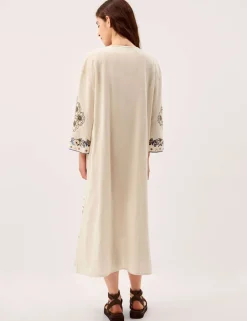 Pure Cotton Embroidered V-Neck Kaftan Dress
