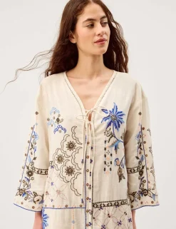 Pure Cotton Embroidered V-Neck Kaftan Dress
