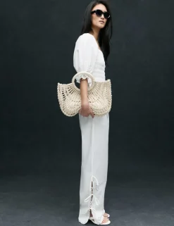 Pure Cotton Embroidered Wide Leg Trousers