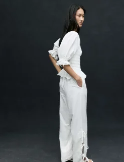 Pure Cotton Embroidered Wide Leg Trousers