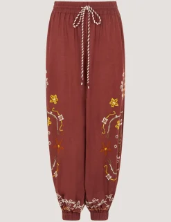 Pure Cotton Embroidered Wide Leg Trousers