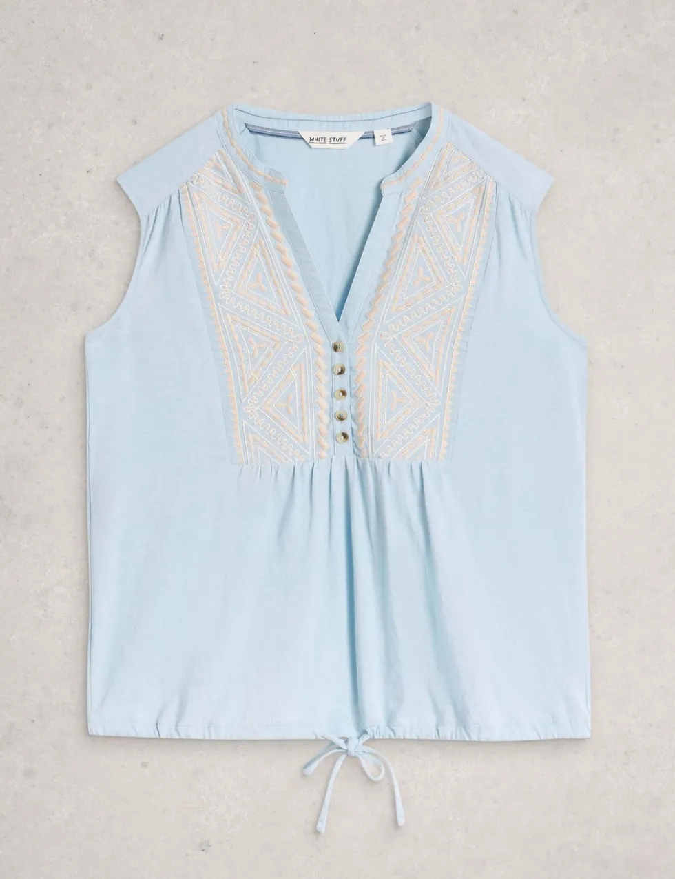 Pure Cotton Embroidery Tie Hem Top
