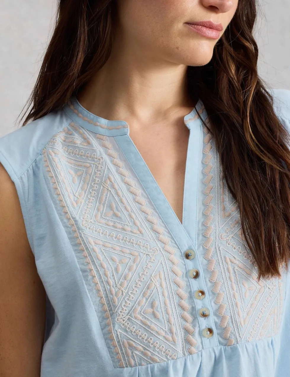 Pure Cotton Embroidery Tie Hem Top