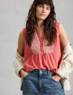 Pure Cotton Embroidery Tie Hem Top