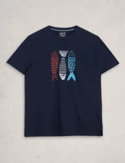 Pure Cotton Fish Graphic Crew Neck T-Shirt