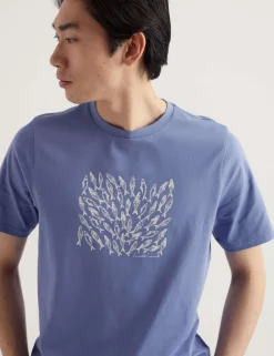 Pure Cotton Fish Graphic Crew Neck T-Shirt