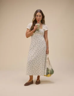 Pure Cotton Floral Bandeau Midi Dress