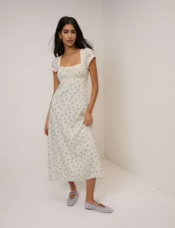Pure Cotton Floral Bandeau Midi Dress