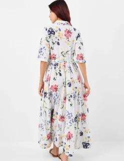 Pure Cotton Floral Belted Maxi Shirt Dress