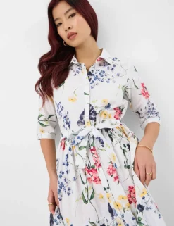 Pure Cotton Floral Belted Maxi Shirt Dress