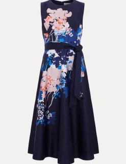 Pure Cotton Floral Belted Midi Skater Dress