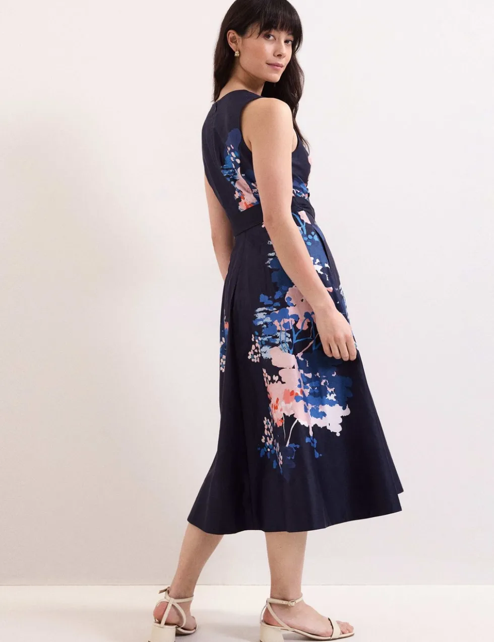 Pure Cotton Floral Belted Midi Skater Dress