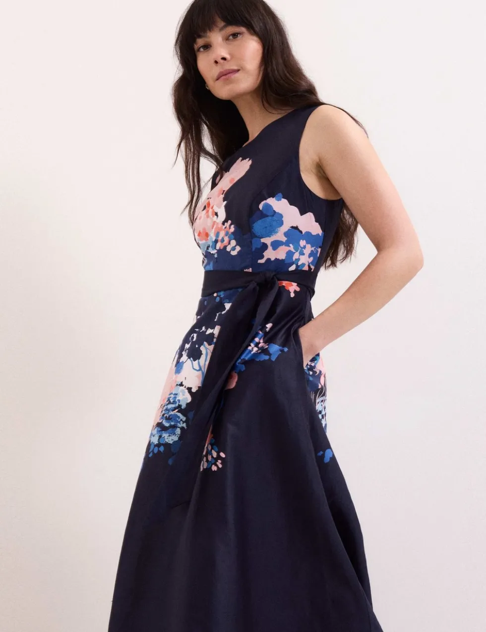 Pure Cotton Floral Belted Midi Skater Dress