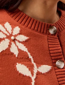 Pure Cotton Floral Blouson Sleeve Cardigan