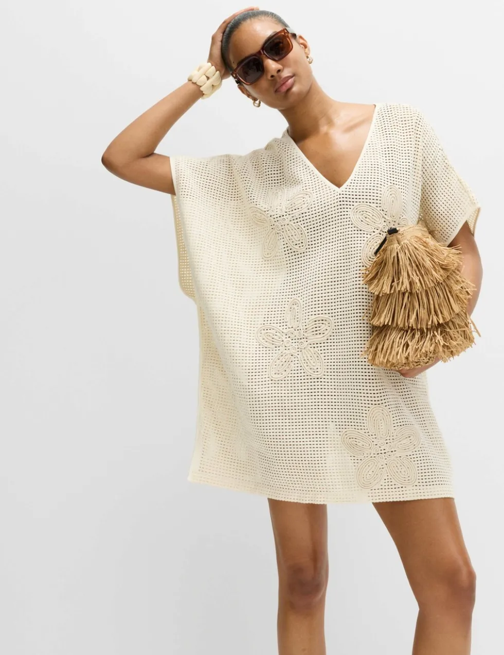 Pure Cotton Floral Detail Mini Kaftan