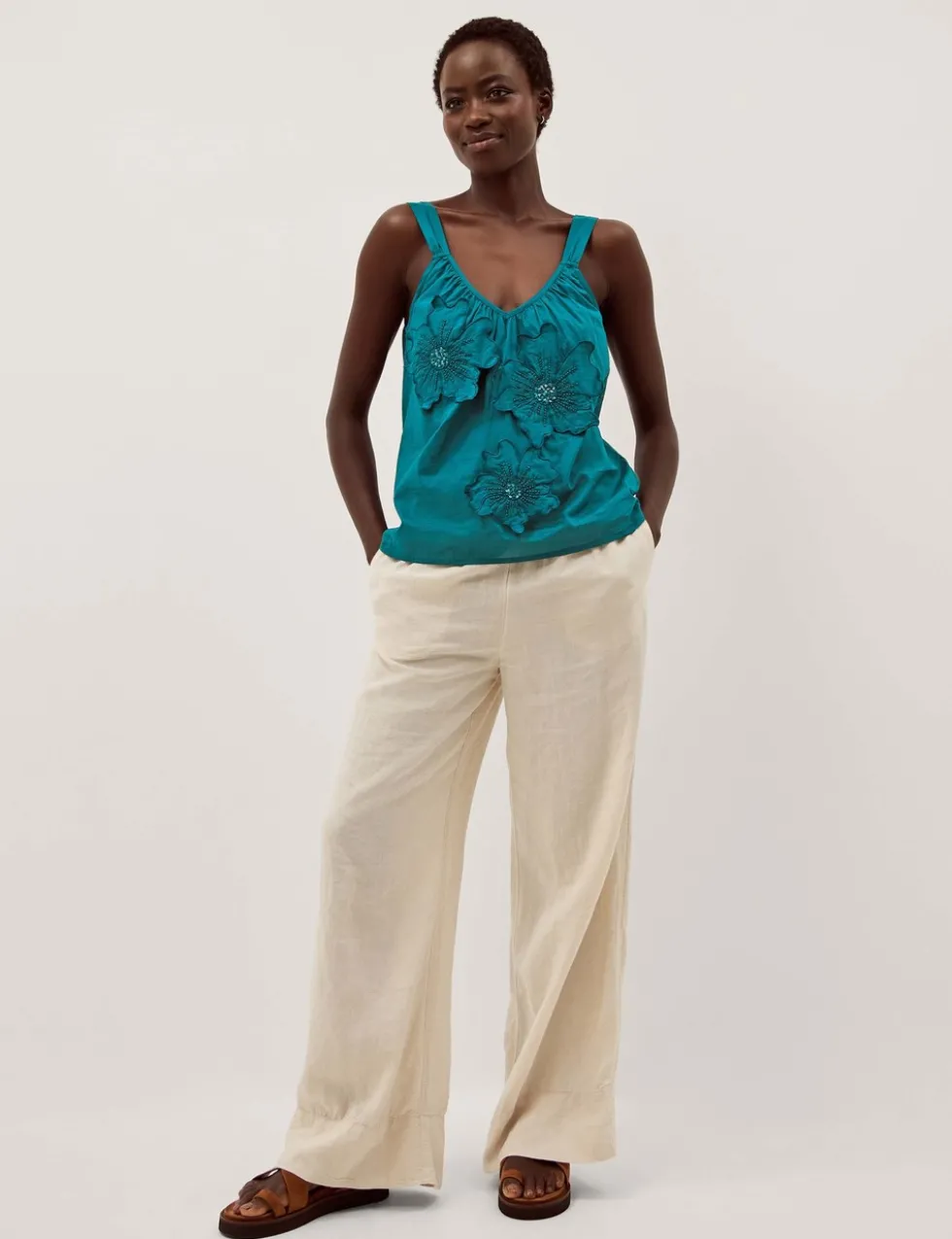 Pure Cotton Floral Embellished Cami Top