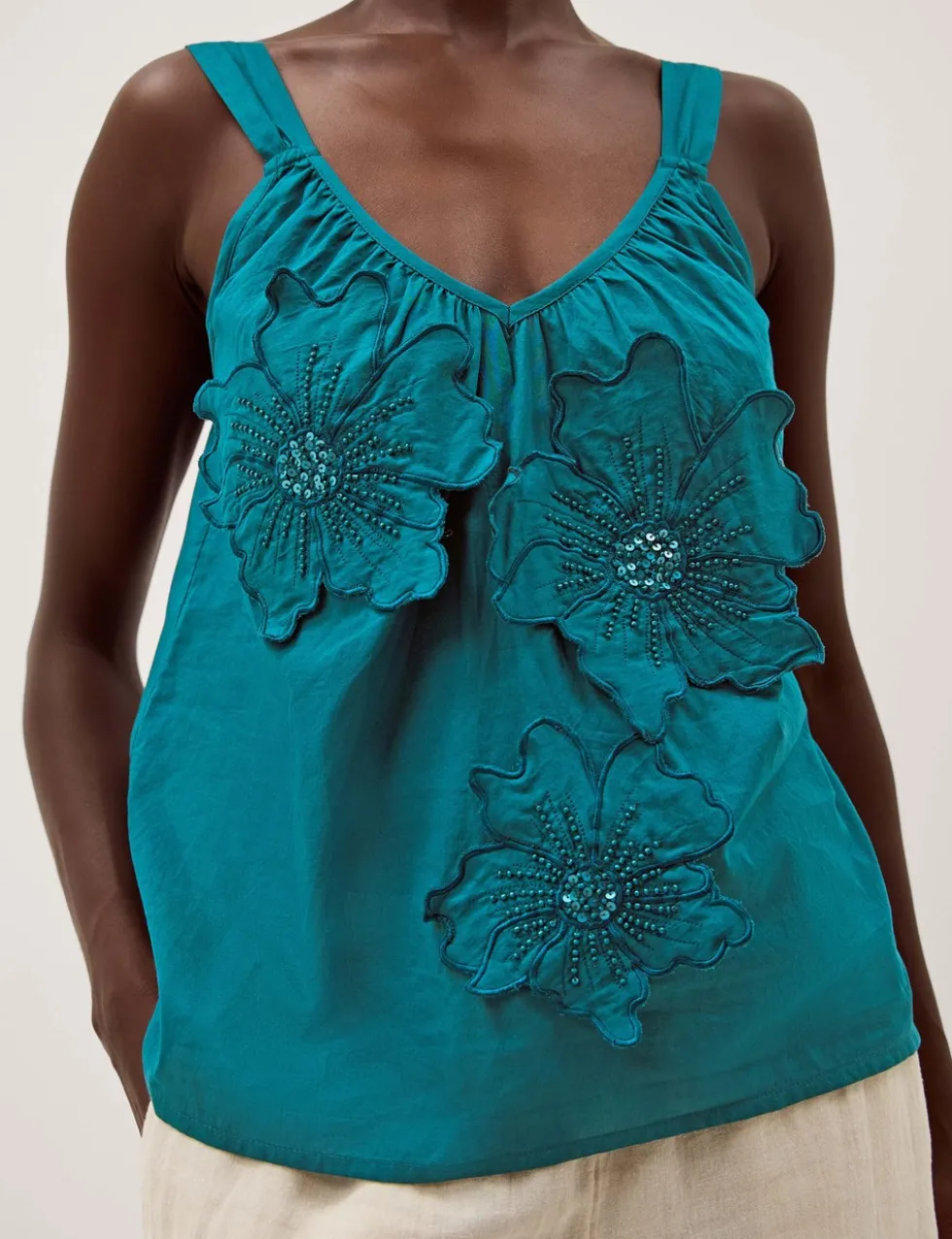 Pure Cotton Floral Embellished Cami Top