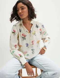 Pure Cotton Floral Frill Neck Blouse