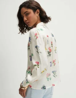Pure Cotton Floral Frill Neck Blouse