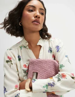 Pure Cotton Floral Frill Neck Blouse
