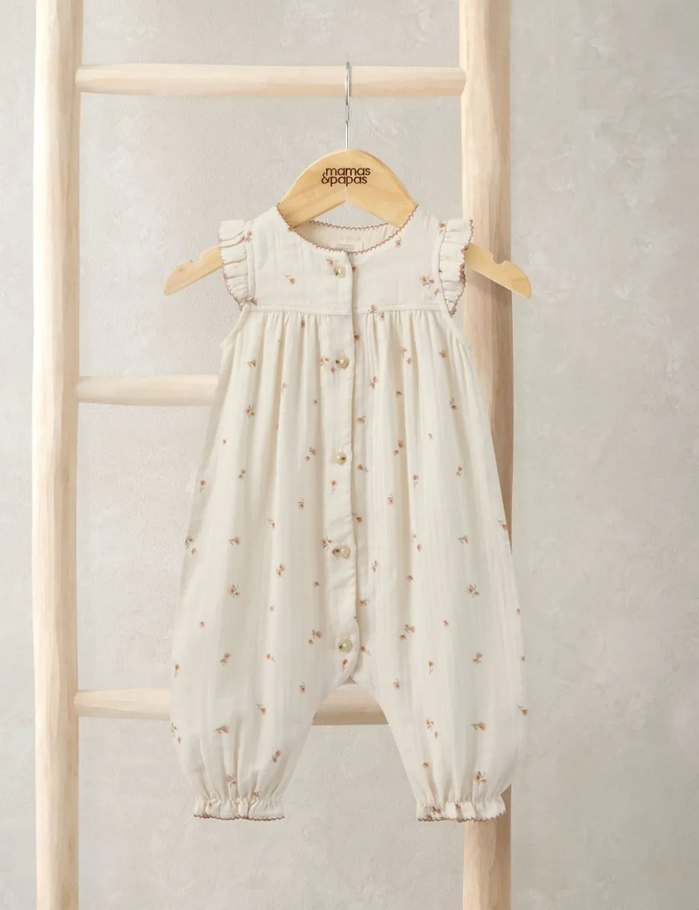 Pure Cotton Floral Frill Shoulder Romper (0-12 Mths)