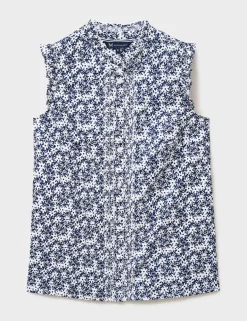 Pure Cotton Floral Frill Sleeve Blouse