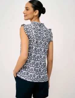 Pure Cotton Floral Frill Sleeve Blouse