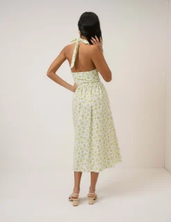 Pure Cotton Floral Halter Neck Midi Dress
