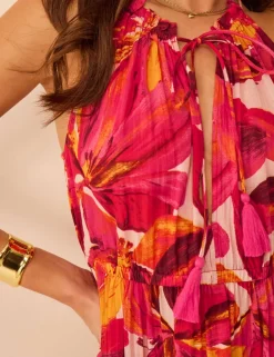 Pure Cotton Floral Halter Neck Beach Dress