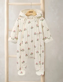 Pure Cotton Floral Hooded Pramsuit (0-12 Mths)