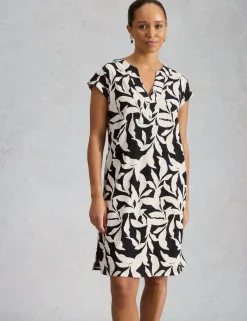 Pure Cotton Floral Jersey V-Neck Shift Dress