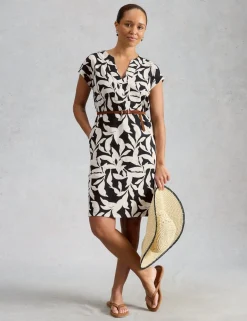 Pure Cotton Floral Jersey V-Neck Shift Dress