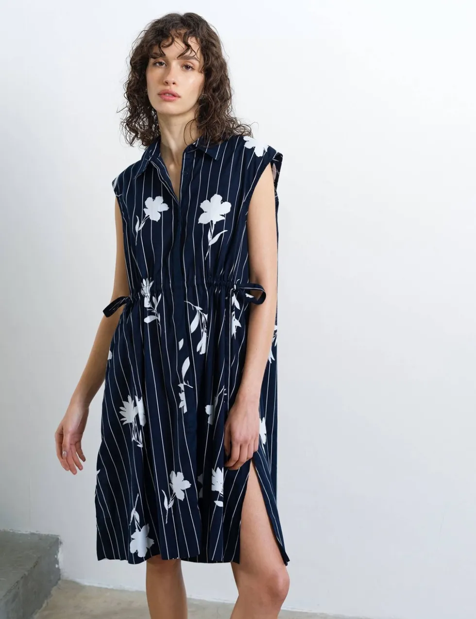 Pure Cotton Floral Knee Length Shirt Dress