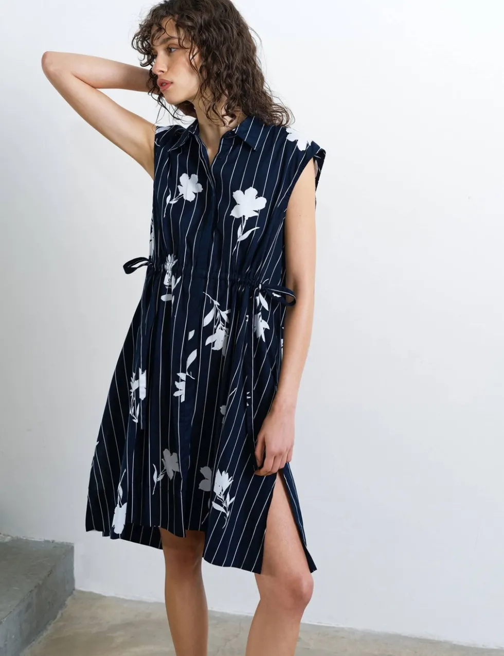 Pure Cotton Floral Knee Length Shirt Dress