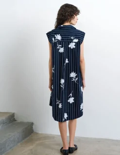 Pure Cotton Floral Knee Length Shirt Dress
