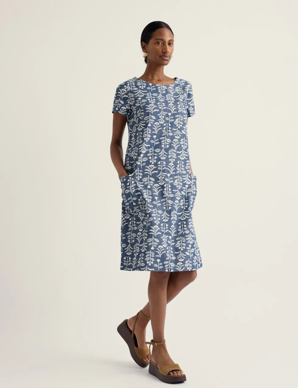 Pure Cotton Floral Knee Length Shift Dress