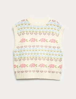 Pure Cotton Floral Knitted Vest (6-16 Yrs)