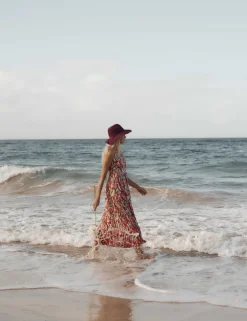 Pure Cotton Floral Midaxi Waisted Dress