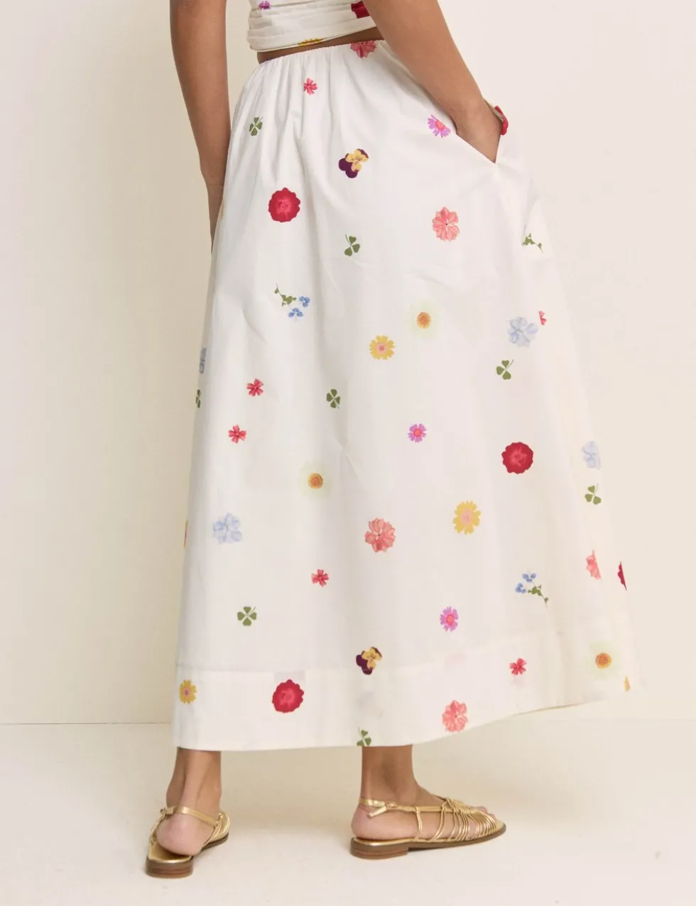 Pure Cotton Floral Midi A-Line Skirt