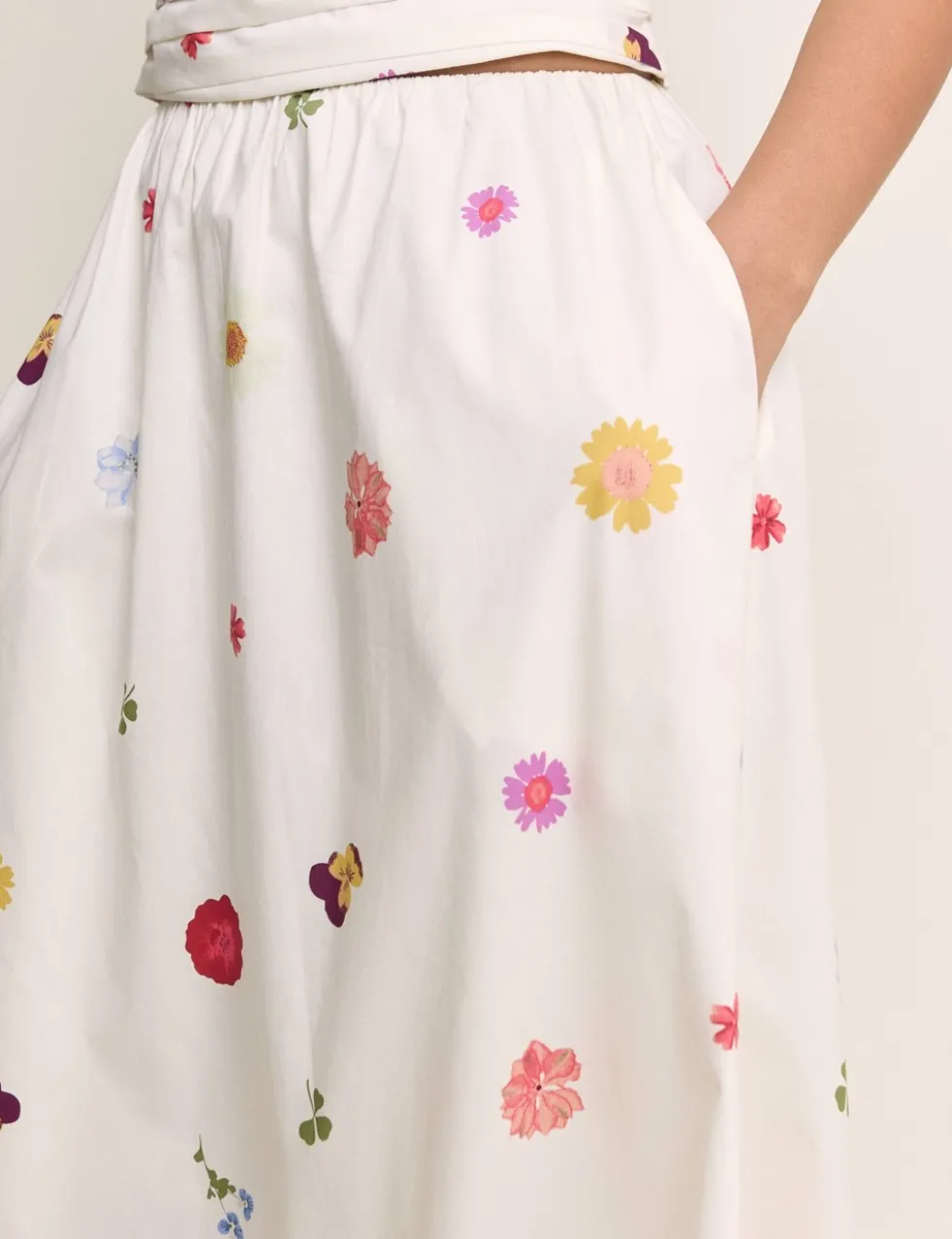 Pure Cotton Floral Midi A-Line Skirt