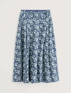 Pure Cotton Floral Midi A-Line Skirt