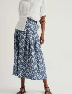 Pure Cotton Floral Midi A-Line Skirt