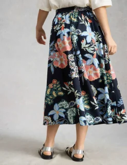 Pure Cotton Floral Midi A-Line Skirt