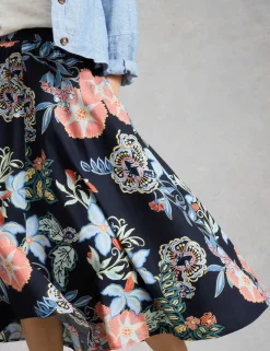 Pure Cotton Floral Midi A-Line Skirt